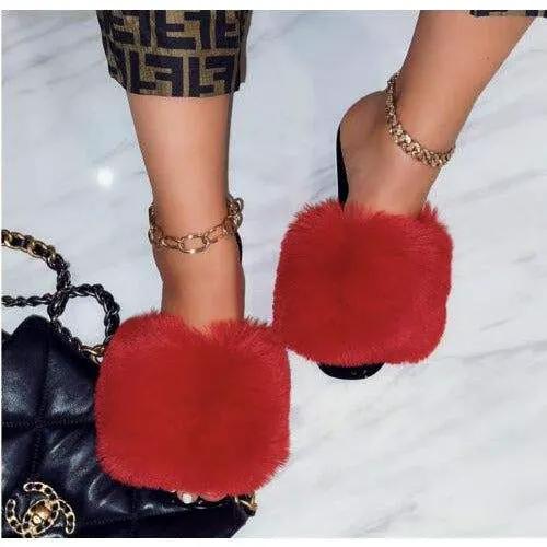 ANNA RENEE FUR JELLY SLIDES -RED or Pink, photo 3 of 5