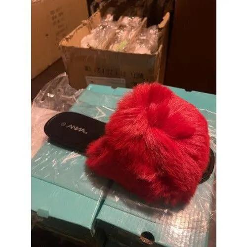 ANNA RENEE FUR JELLY SLIDES -RED or Pink by Selzalot