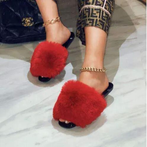 ANNA RENEE FUR JELLY SLIDES -RED or Pink, photo 5 of 5
