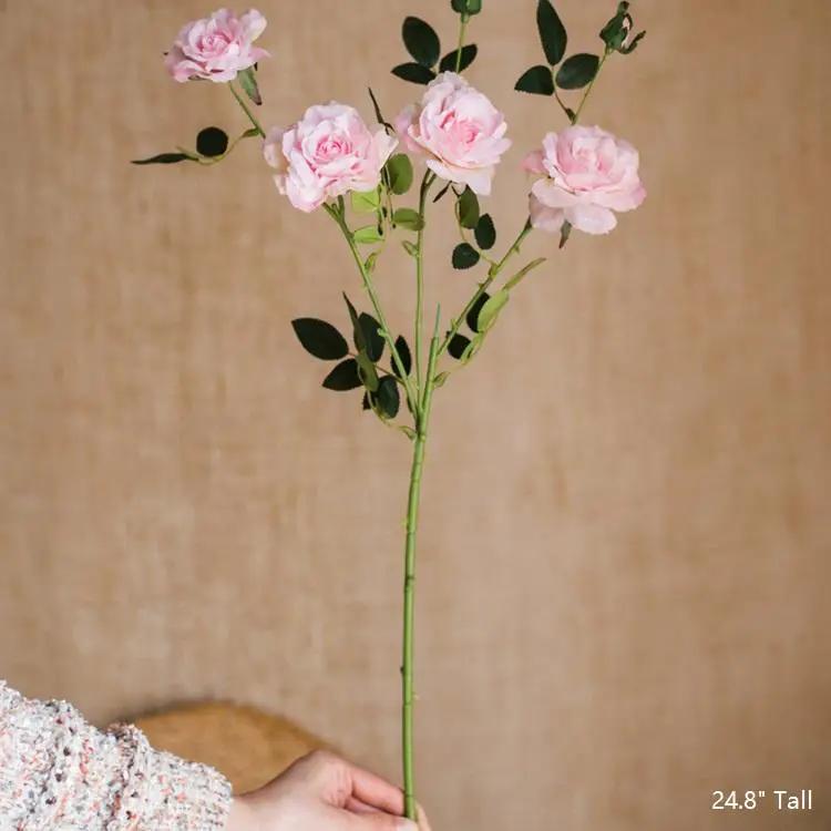 Faux Silk Real Touch Blooming Rose Stem in Pink 25" Tall by RusticReach