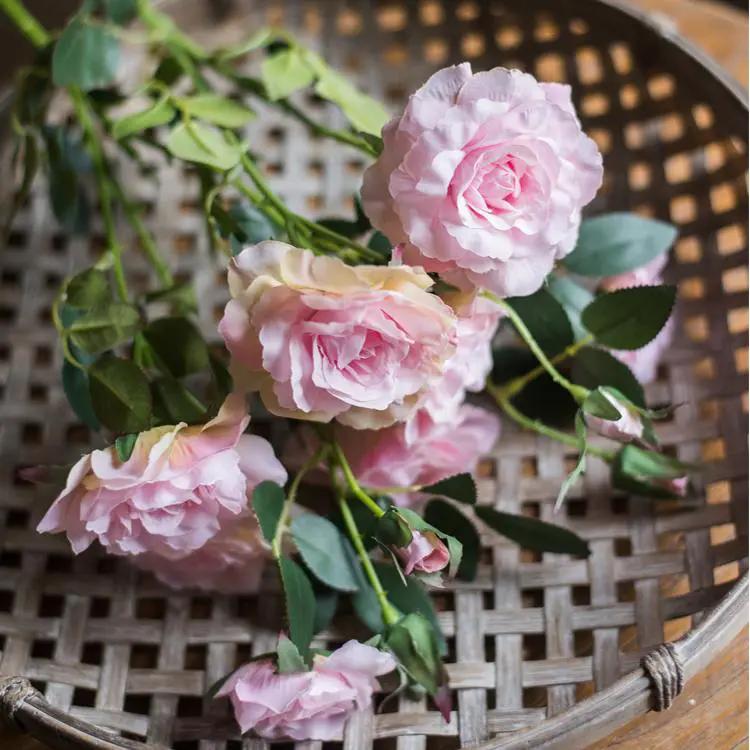 Faux Silk Real Touch Blooming Rose Stem in Pink 25" Tall by RusticReach