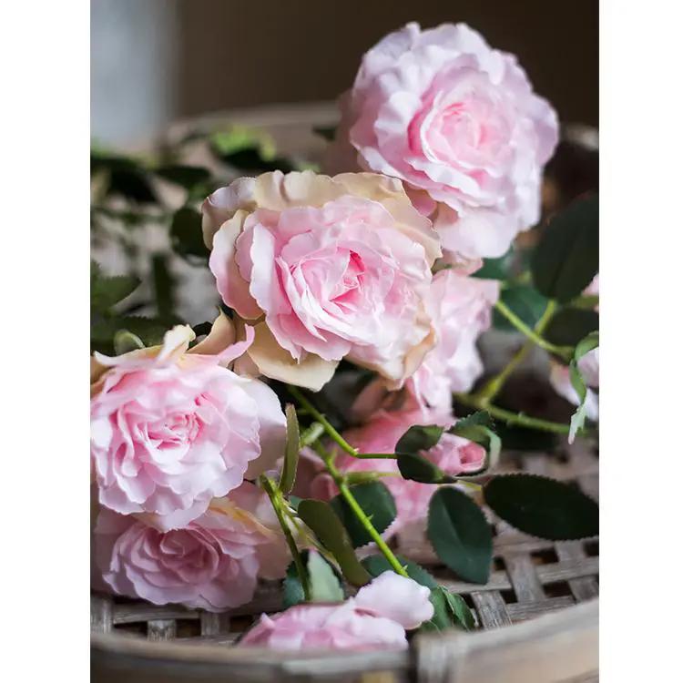 Faux Silk Real Touch Blooming Rose Stem in Pink 25" Tall by RusticReach