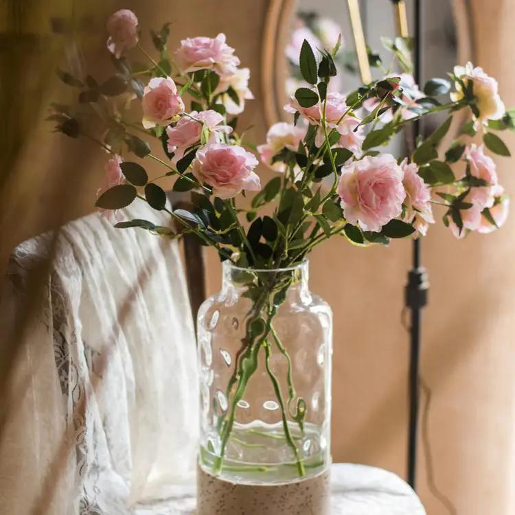 Faux Silk Real Touch Blooming Rose Stem in Pink 25" Tall by RusticReach
