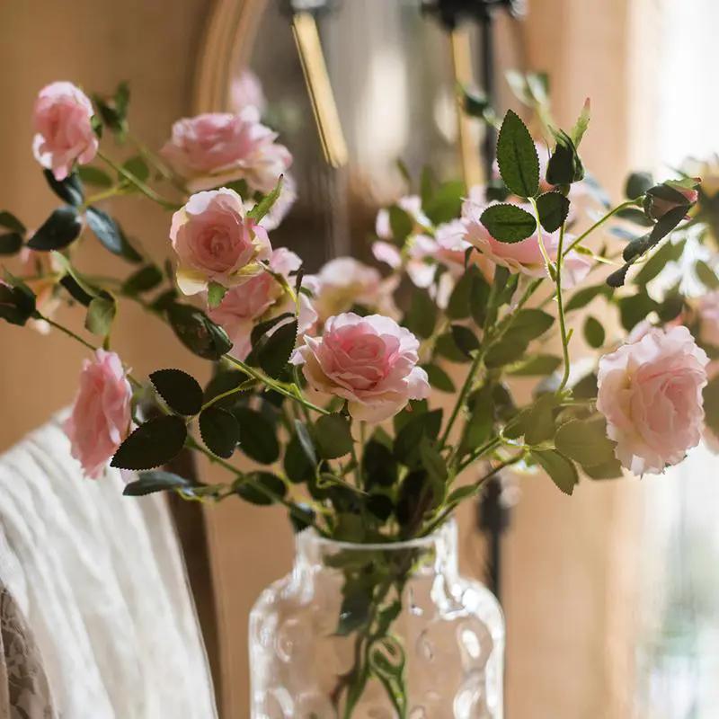 Faux Silk Real Touch Blooming Rose Stem in Pink 25" Tall by RusticReach