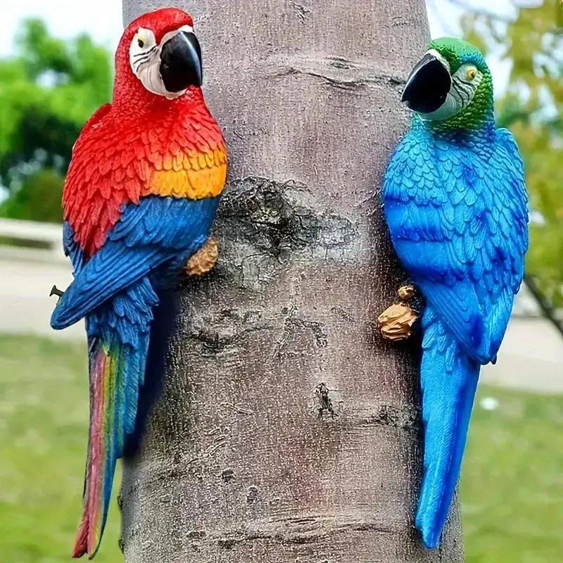 Realistic Blue Hanging Parrot Statue Garden Decor by House Of Avana