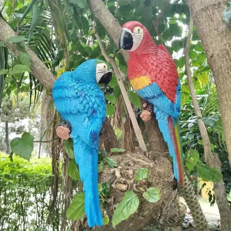 Realistic Blue Hanging Parrot Statue Garden Decor by House Of Avana