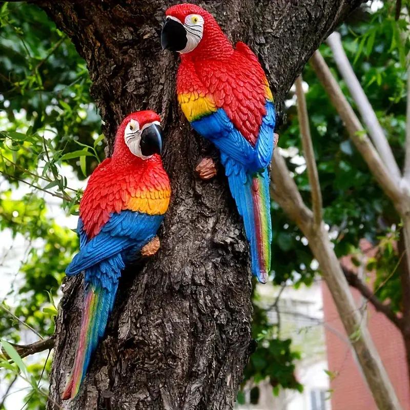 Realistic Blue Hanging Parrot Statue Garden Decor by House Of Avana