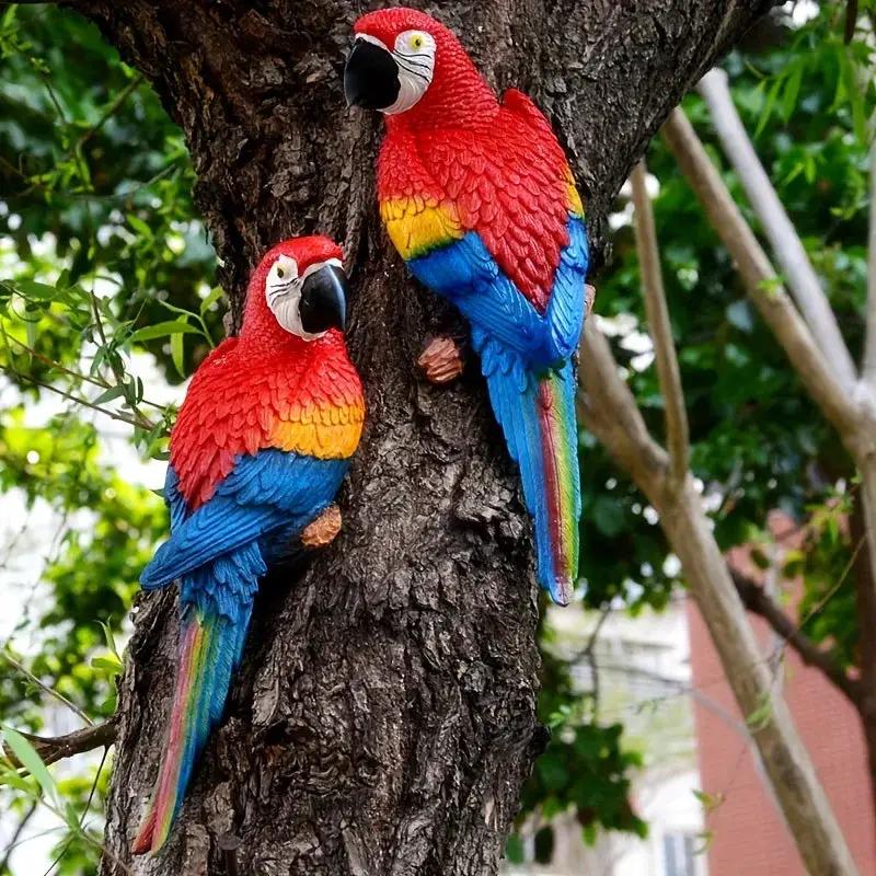 Realistic Blue Hanging Parrot Statue Garden Decor by House Of Avana