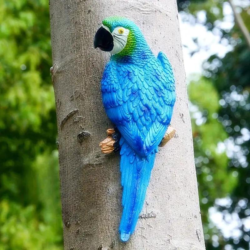 Realistic Blue Hanging Parrot Statue Garden Decor by House Of Avana