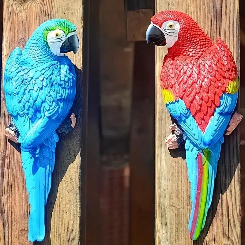 Realistic Blue Hanging Parrot Statue Garden Decor by House Of Avana