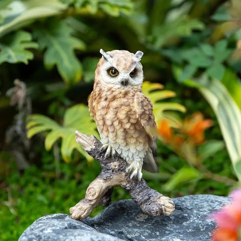 Realistic White Owl Garden Statue Perched on Branch by House Of Avana