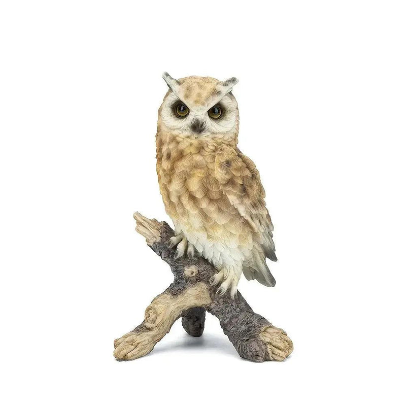 Realistic White Owl Garden Statue Perched on Branch by House Of Avana