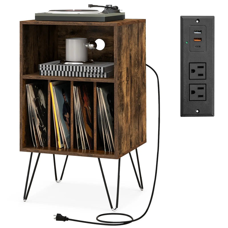 Record Player Stand with Charging Station by DirectDeals