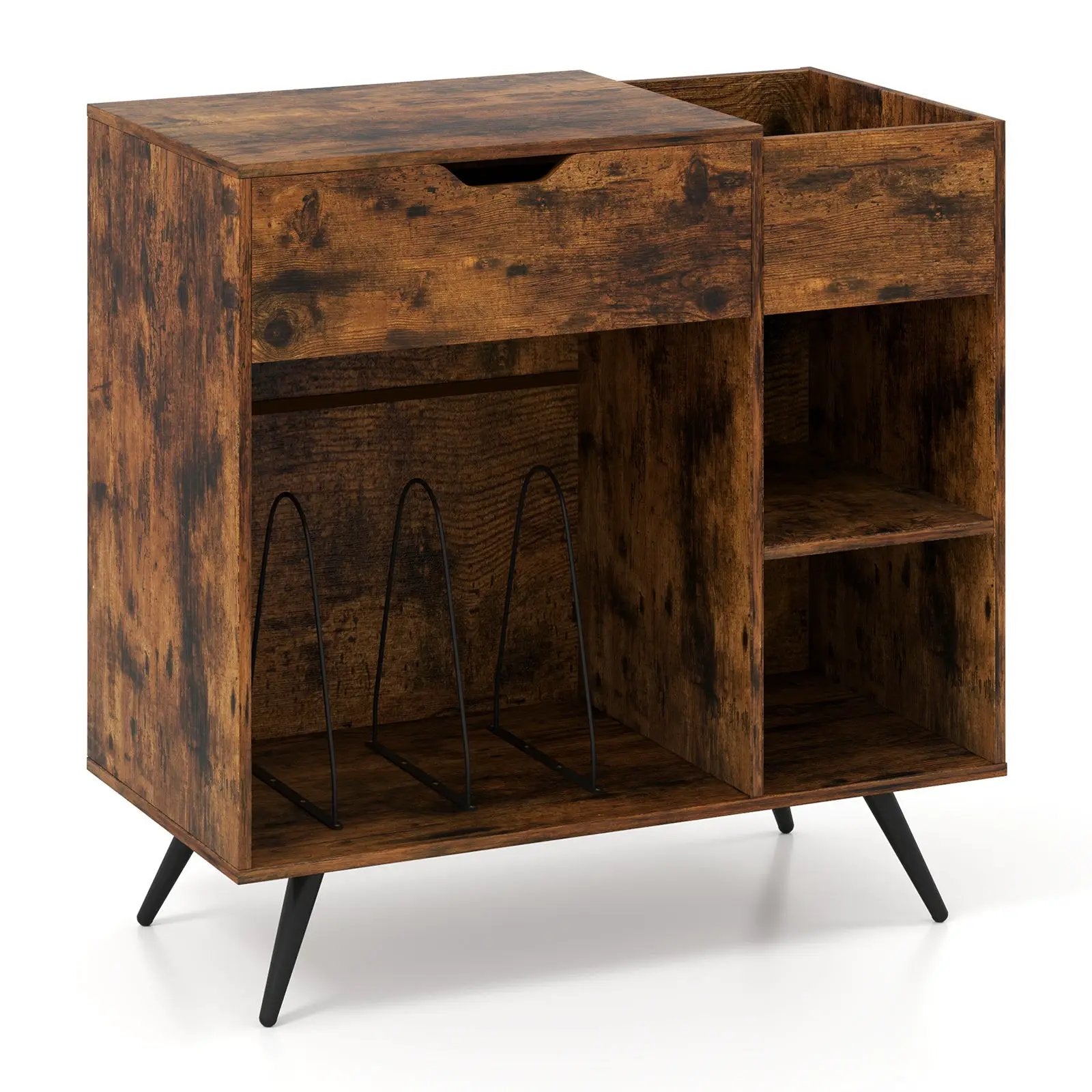 Record Player Stand with Power Outlet-Rustic Brown by DirectDeals