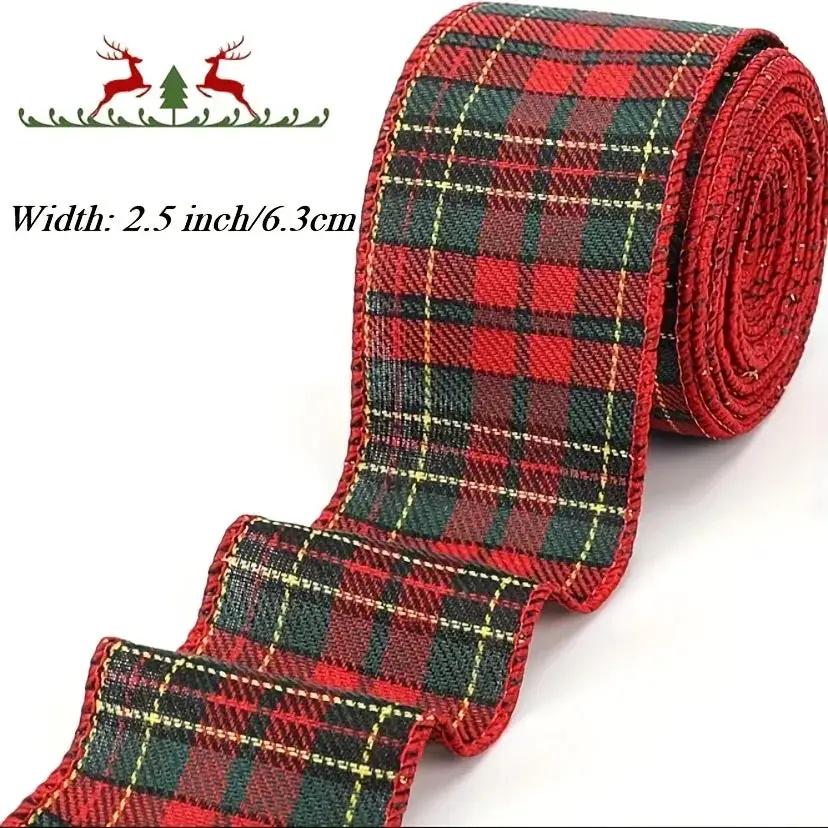Red and Green Plaid Ribbon, 2.5 inch Wired, 5 Yards for Christmas Decor by House Of Avana