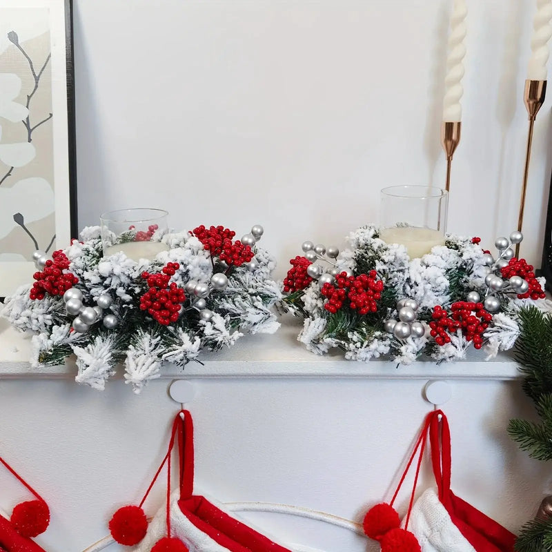 Red Berry Christmas Wreath with Snow Covered Decorations by House Of Avana