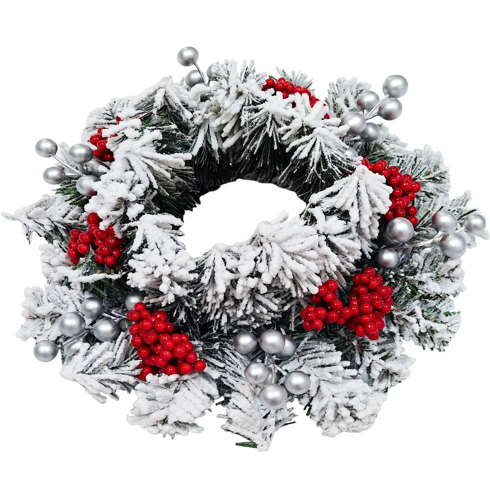 Red Berry Christmas Wreath with Snow Covered Decorations by House Of Avana