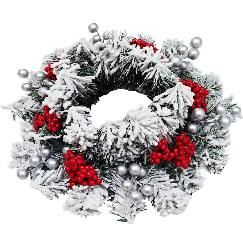 Red Berry Christmas Wreath with Snow Covered Decorations by House Of Avana