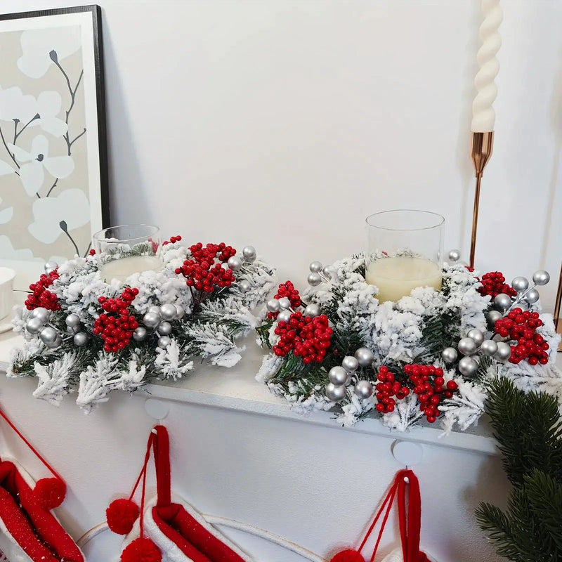 Red Berry Christmas Wreath with Snow Covered Decorations by House Of Avana