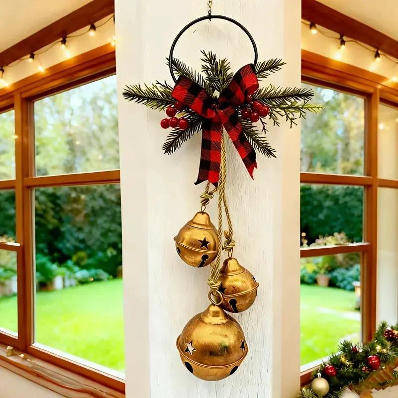 Red Burlap Triple Bell Doorbell with Large Bow by House Of Avana