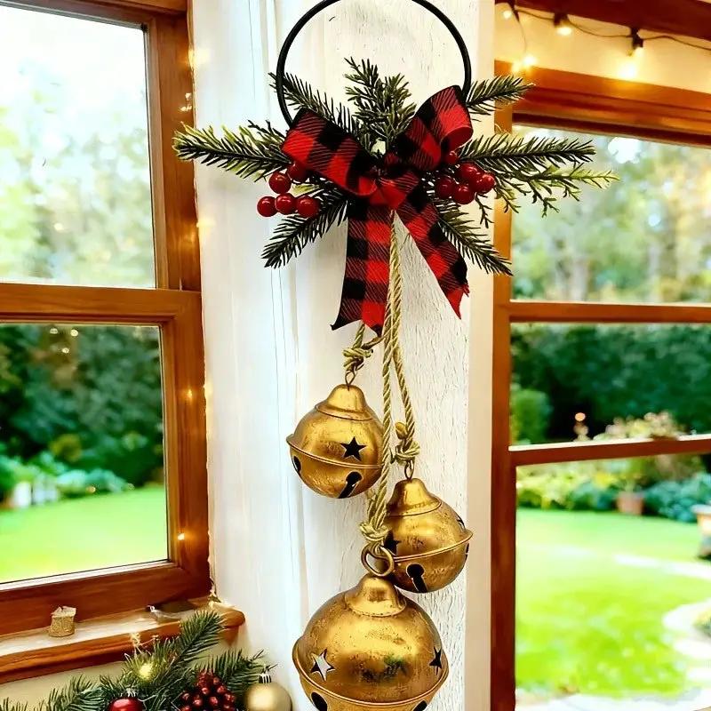 Red Burlap Triple Bell Doorbell with Large Bow by House Of Avana