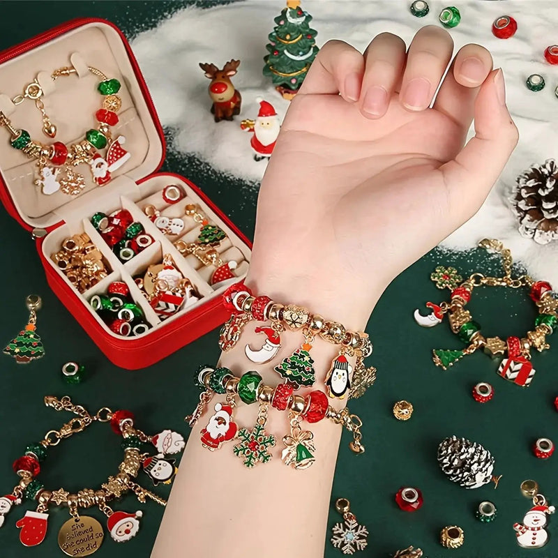 Red Green Bead Christmas Bracelet Making Kit with Charm Beads by House Of Avana