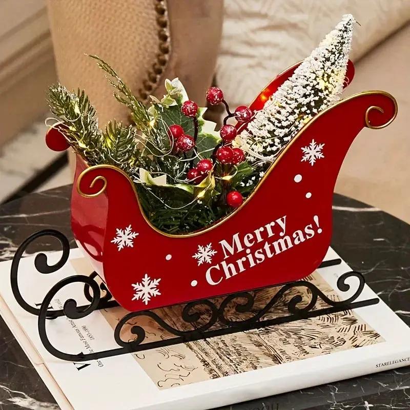Red Metal Mini Desktop Christmas Sled with Snowflake Design by House Of Avana