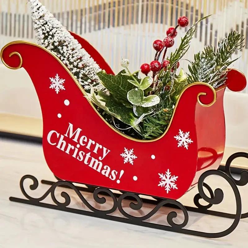 Red Metal Mini Desktop Christmas Sled with Snowflake Design by House Of Avana