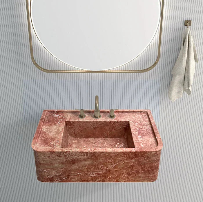 Red Travertine Rectangular Wall-mount Bathroom Sink (W)16" (L)30" (H)8" by GobekDesign