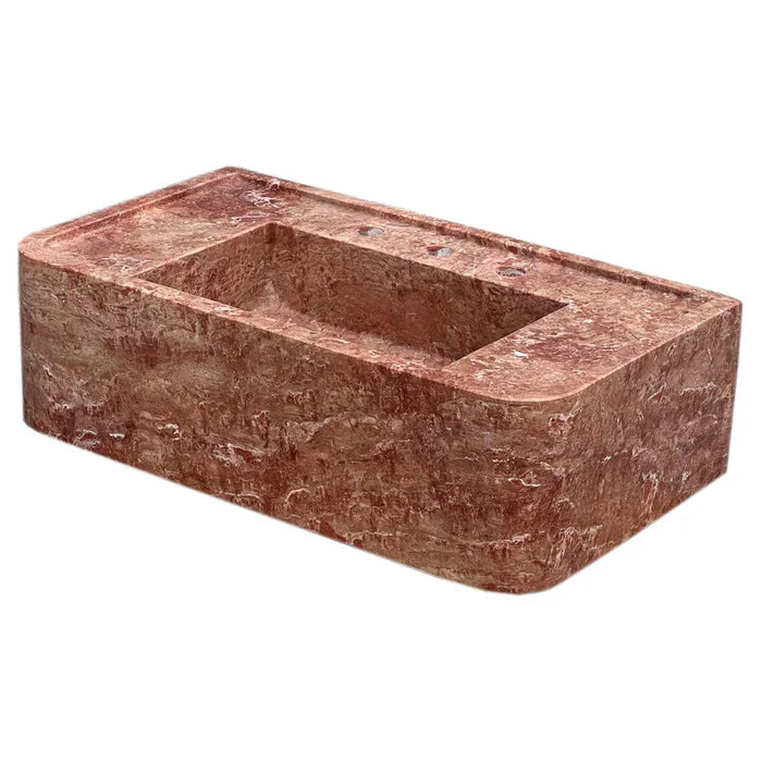 Red Travertine Rectangular Wall-mount Bathroom Sink (W)16" (L)30" (H)8" by GobekDesign