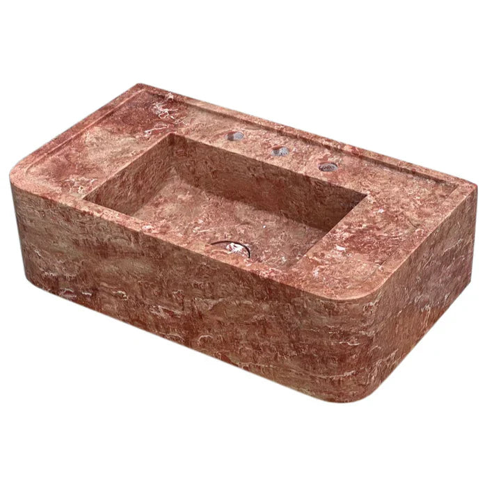 Red Travertine Rectangular Wall-mount Bathroom Sink (W)16" (L)30" (H)8" by GobekDesign