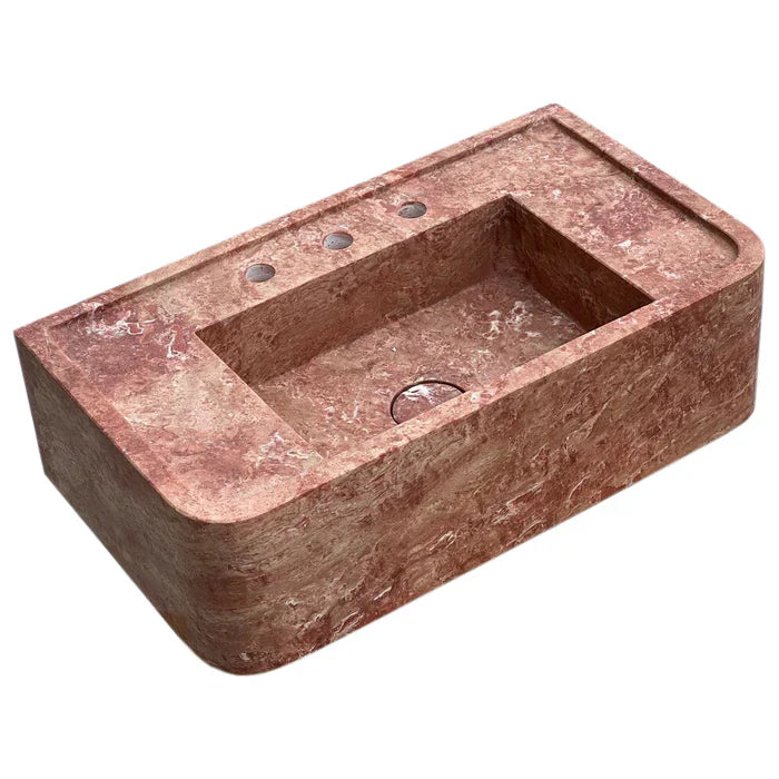 Red Travertine Rectangular Wall-mount Bathroom Sink (W)16" (L)30" (H)8" by GobekDesign
