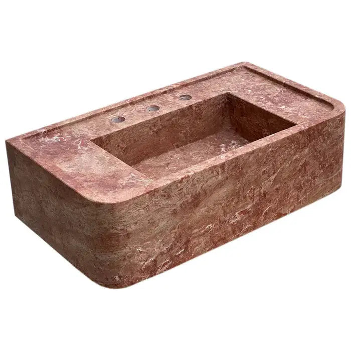 Red Travertine Honed and Filled Wall-Mount Bathroom Sink 16x30x8 by GobekDesign