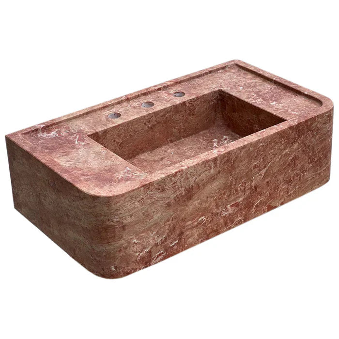 Red Travertine Rectangular Wall-mount Bathroom Sink (W)16" (L)30" (H)8" by GobekDesign