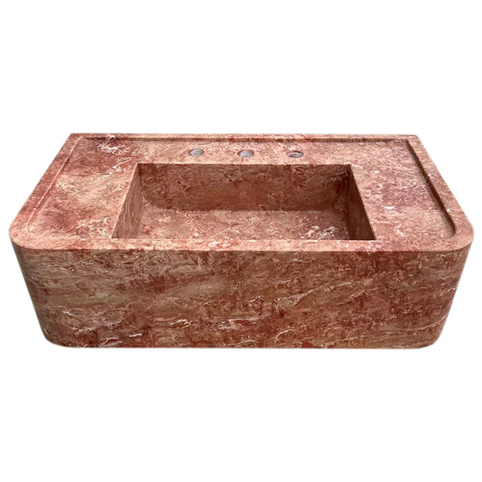 Red Travertine Rectangular Wall-mount Bathroom Sink (W)16" (L)30" (H)8" by GobekDesign