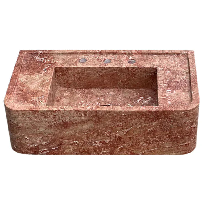 Red Travertine Rectangular Wall-mount Bathroom Sink (W)16" (L)30" (H)8" by GobekDesign