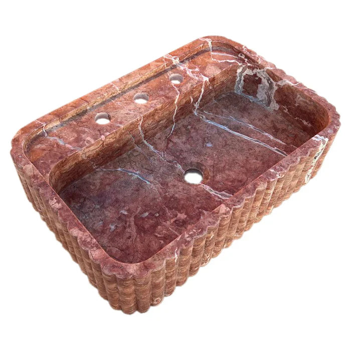 Red Travertine Wall-mount Bathroom Sink Ribbed Textured (W)16" (W)24" (H)6" by GobekDesign