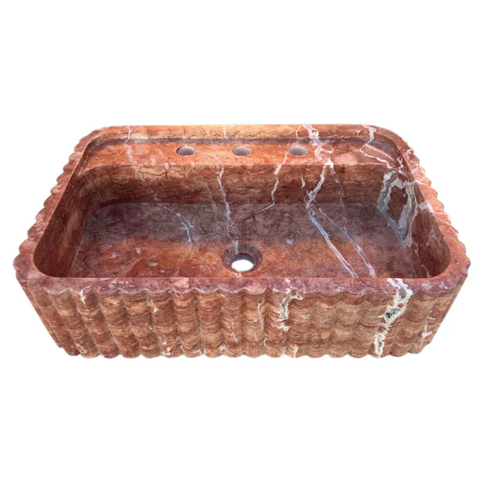 Red Travertine Wall-mount Bathroom Sink Ribbed Textured (W)16" (W)24" (H)6" by GobekDesign
