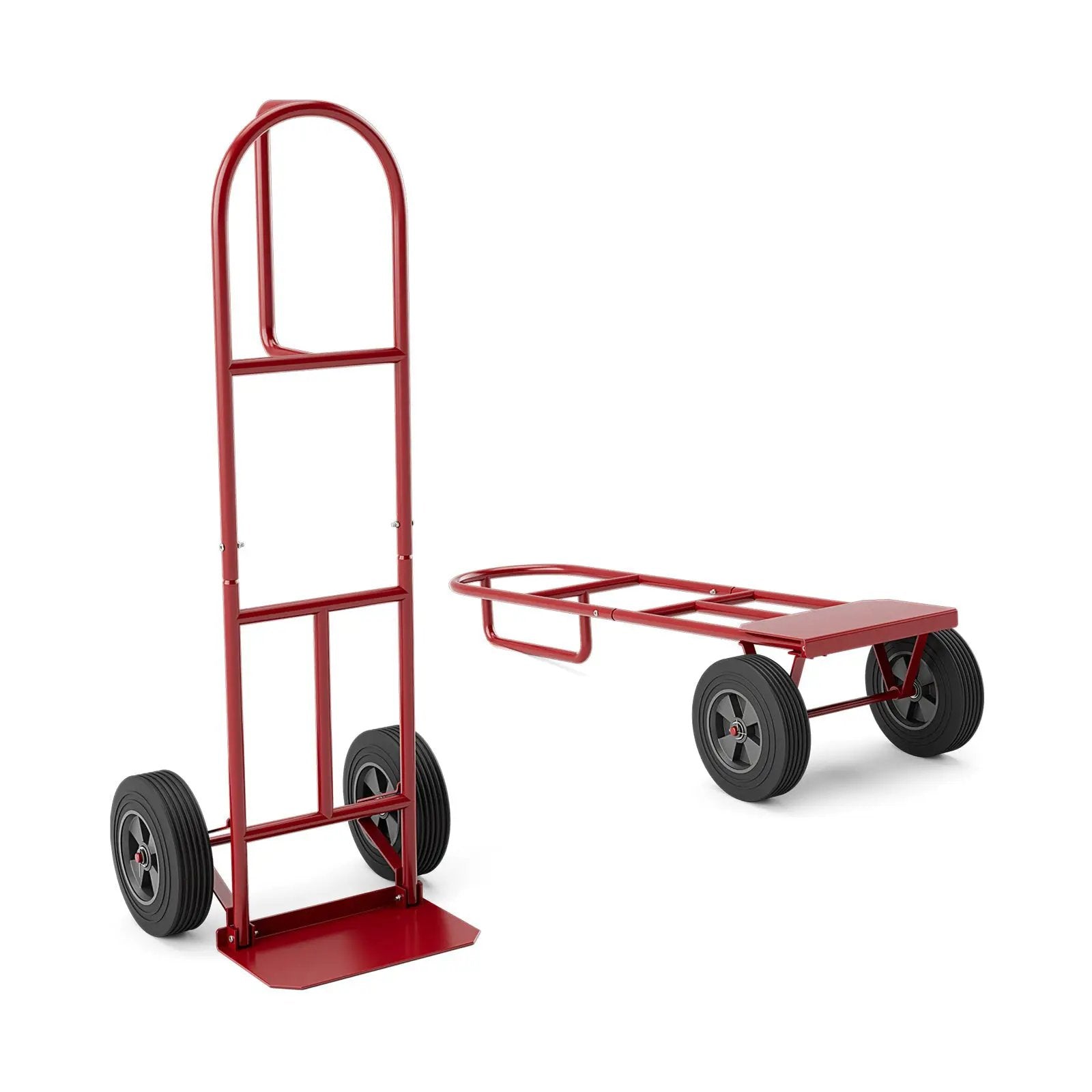 P-Handle Sack Truck with 10 Inch Wheels and Foldable Load Area-Red by DirectDeals