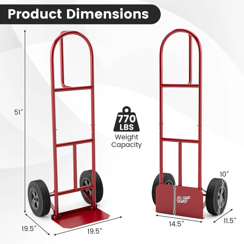 P-Handle Sack Truck with 10 Inch Wheels and Foldable Load Area-Red by DirectDeals