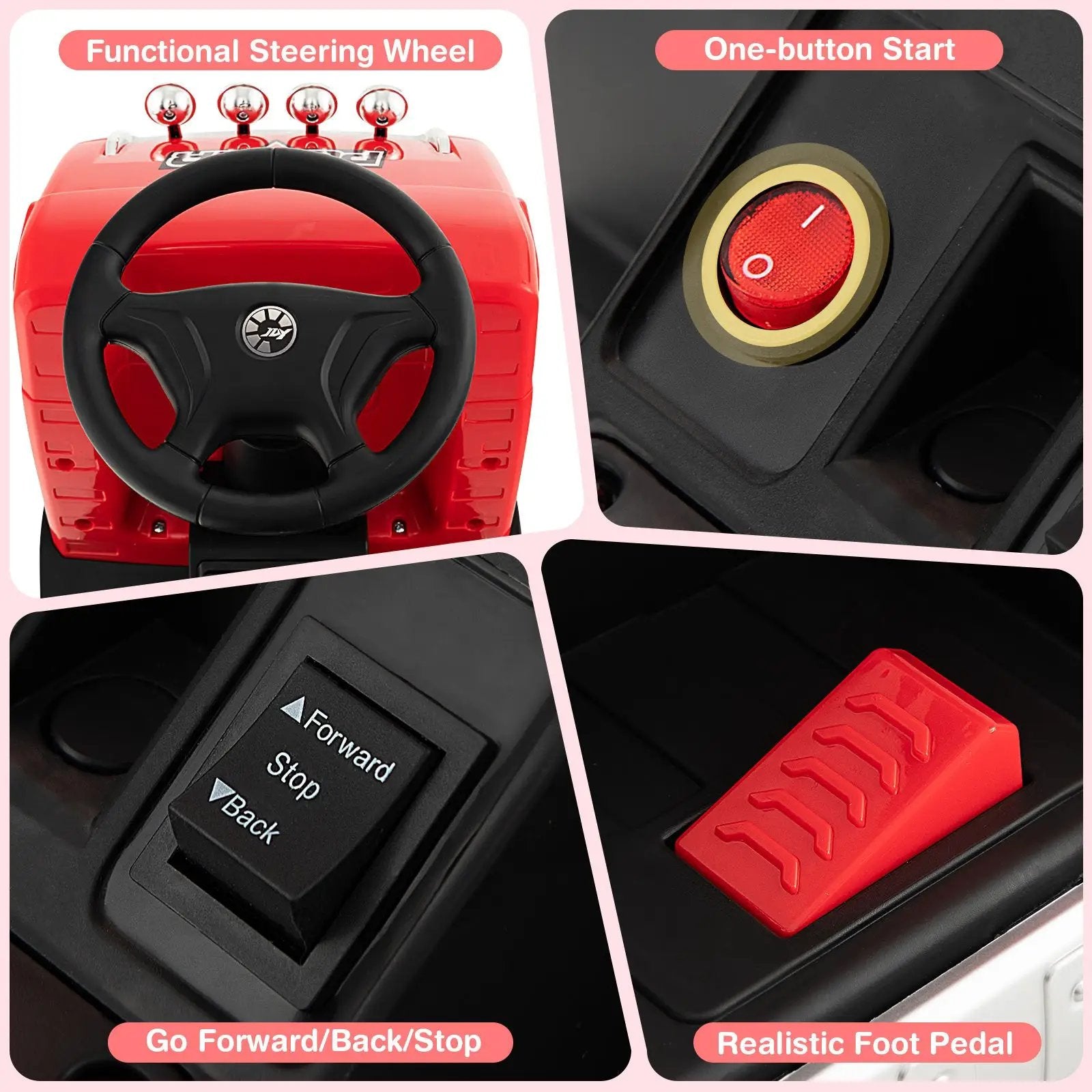 6V Kids Electric Ride-on Truck with Height Adjustable Seat-Red by DirectDeals
