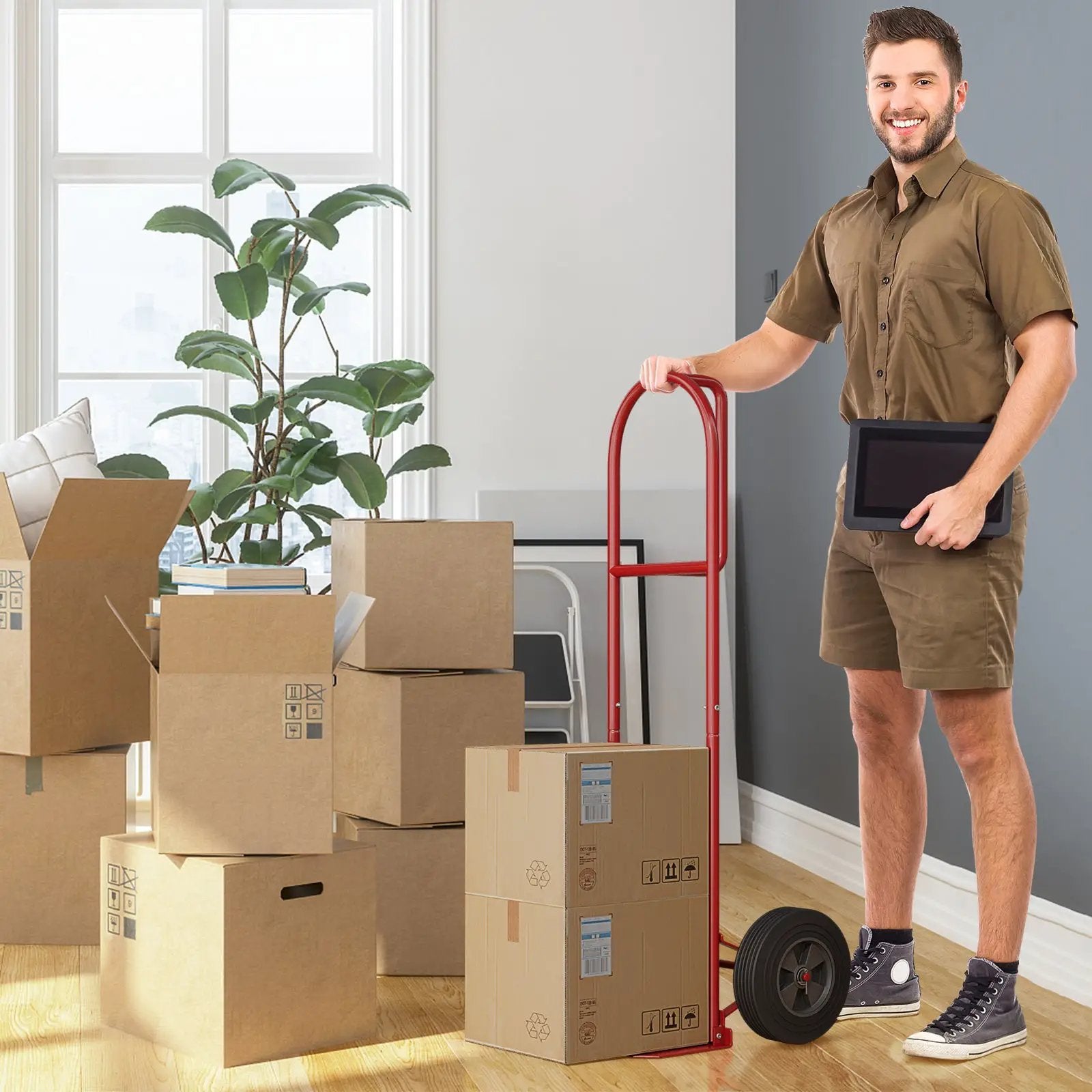 P-Handle Sack Truck with 10 Inch Wheels and Foldable Load Area-Red by DirectDeals
