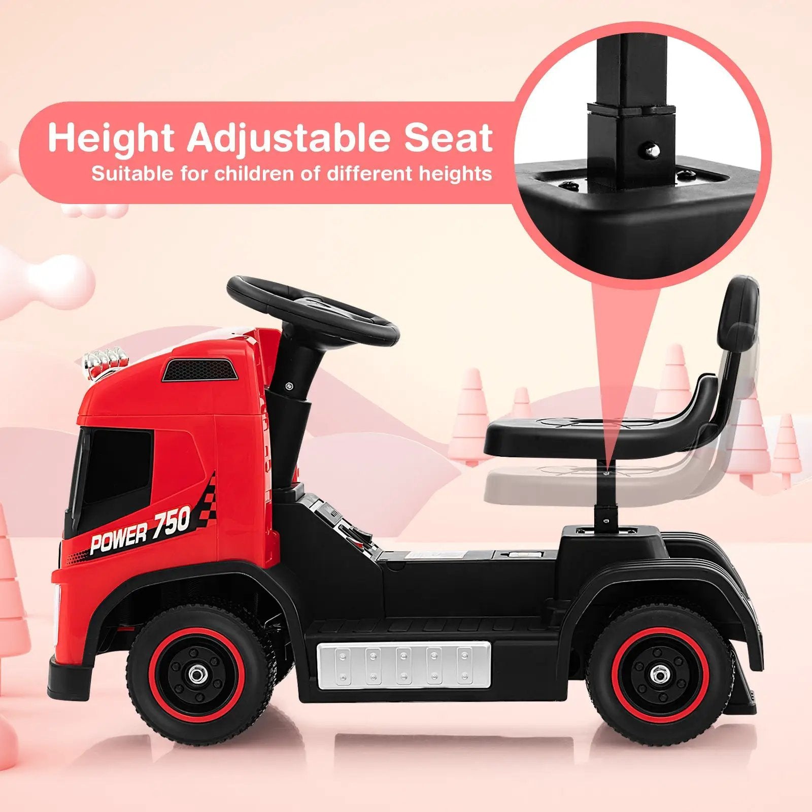 6V Kids Electric Ride-on Truck with Height Adjustable Seat-Red by DirectDeals