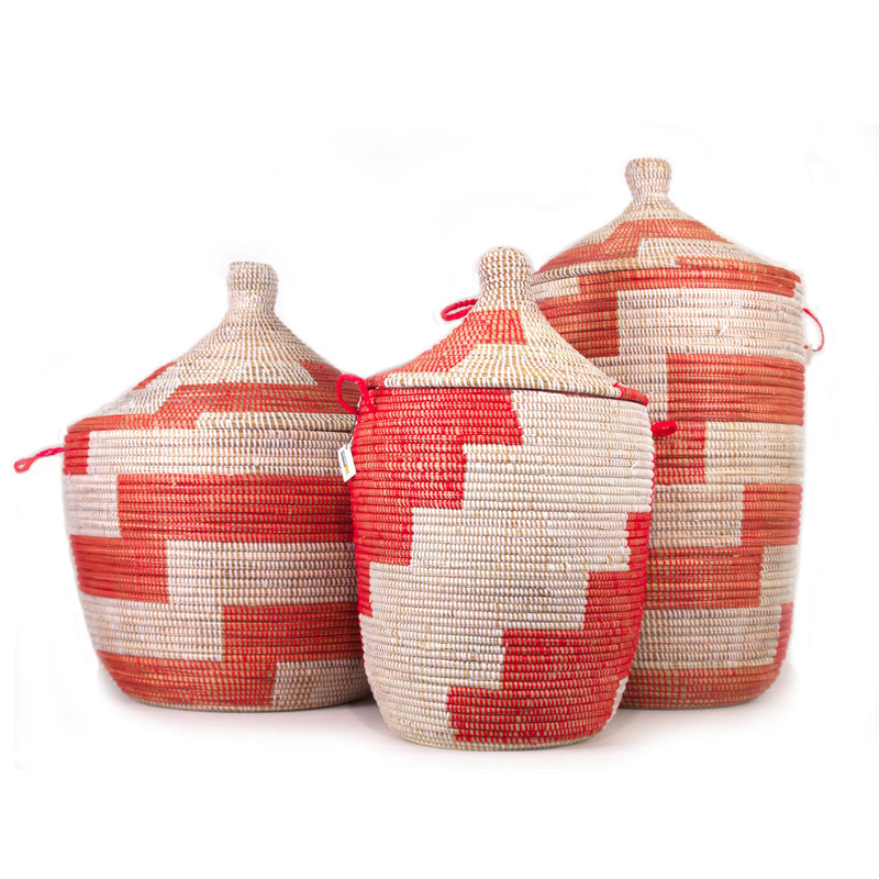 Red and White Stripe Woven Basket - Medium, photo 6 of 6