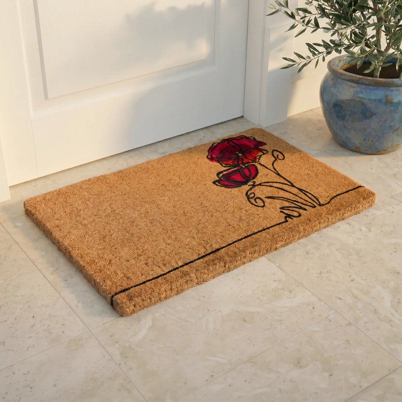 Red Flower Coir Doormat by Fab Habitat