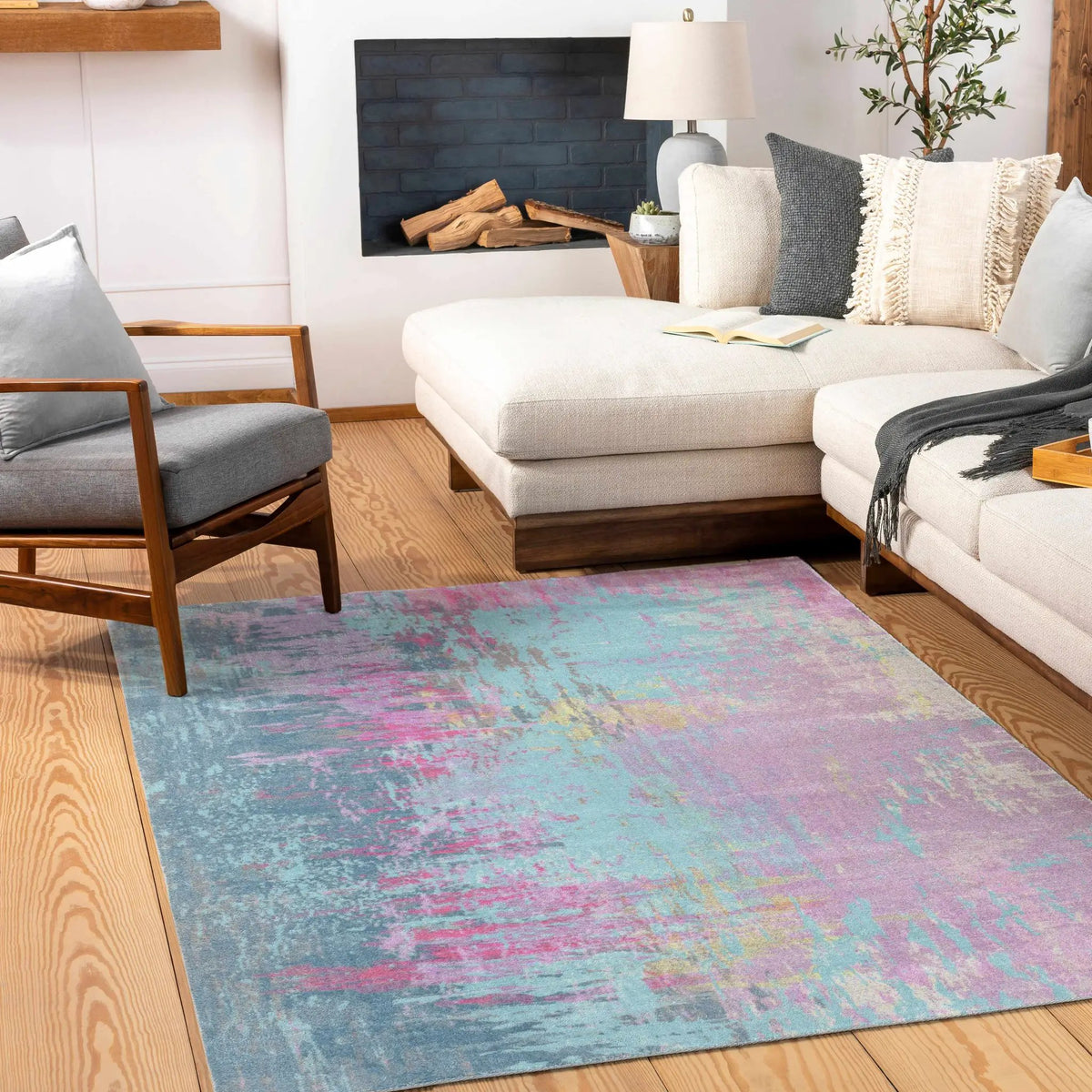 Redland Colorful Abstract Rug, installed in a room