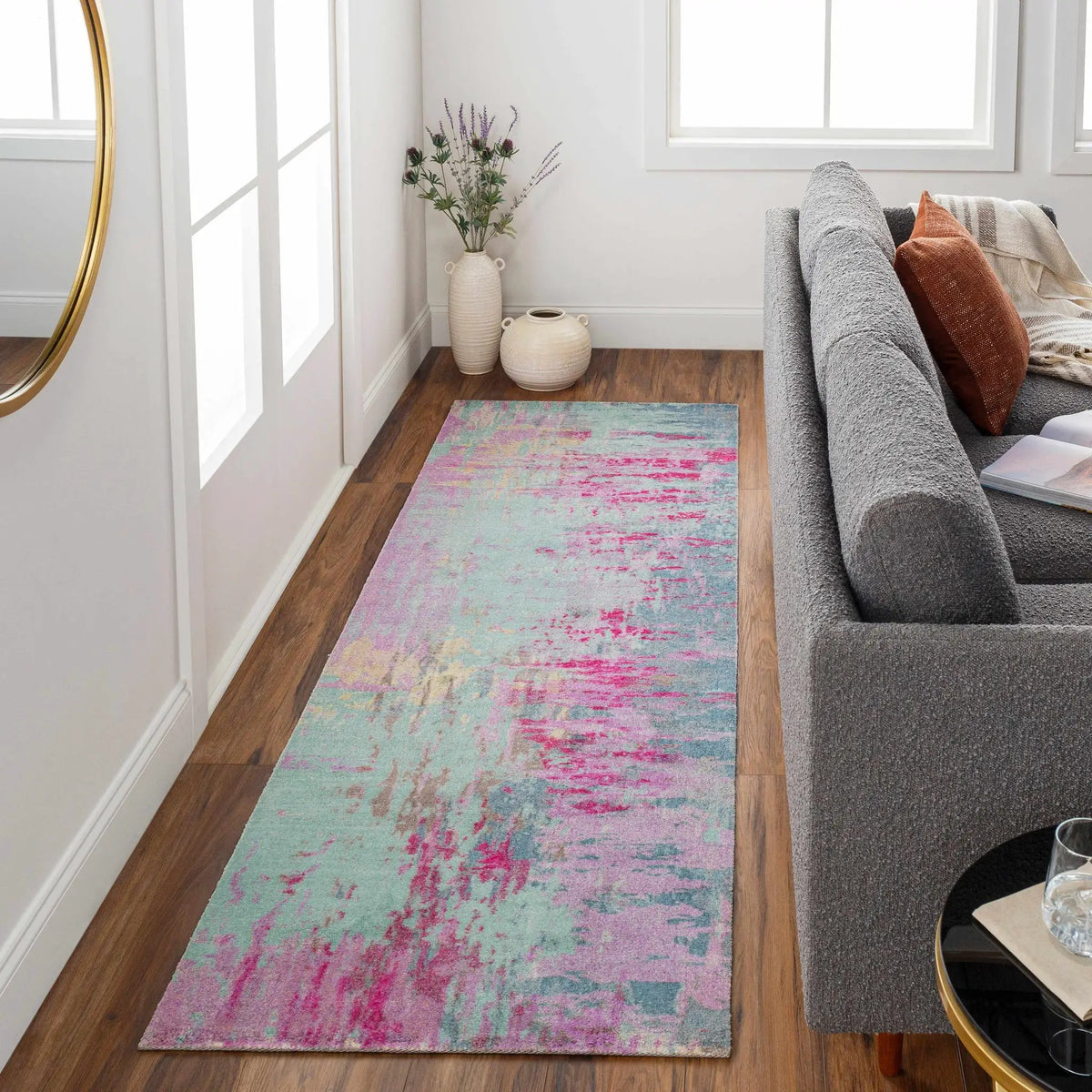 Redland Colorful Abstract Rug, installed in a room 2
