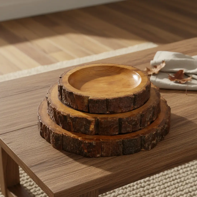 House of Avana Round Tree Mango Wood Platter Set of 3 by House Of Avana