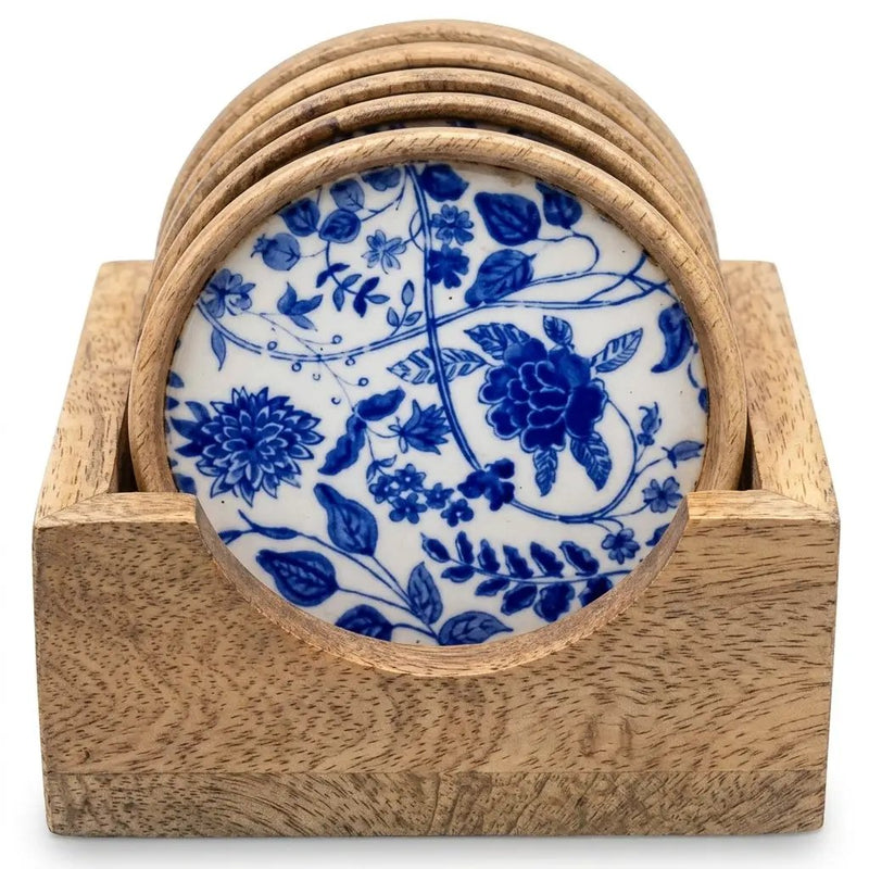 House of Avana Mango Wood Coaster Set of 5 with Holder by House Of Avana