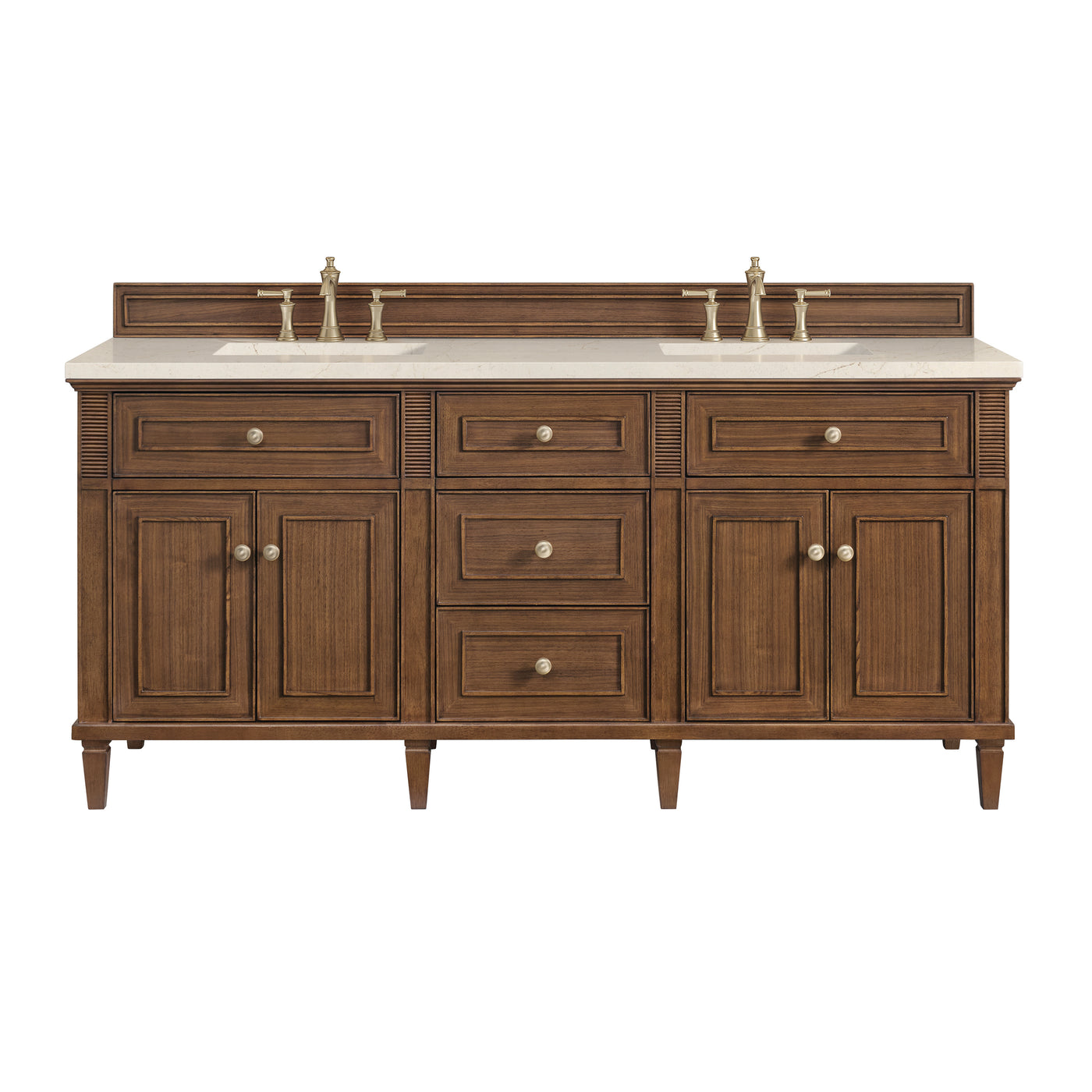 James Martin Lorelai 72" Double Bathroom Vanity, Mid-Century Walnut with Eternal Marfil countertop